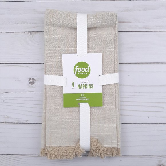 Food Network Dining Fabric Dinner Napkins Beige Fringe 2x20 Set Of